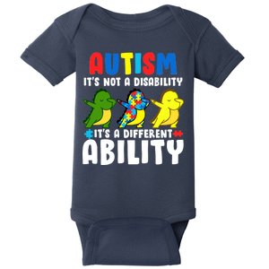 It's Not A Disability Ability Autism Dinosaur Dabbing Baby Bodysuit