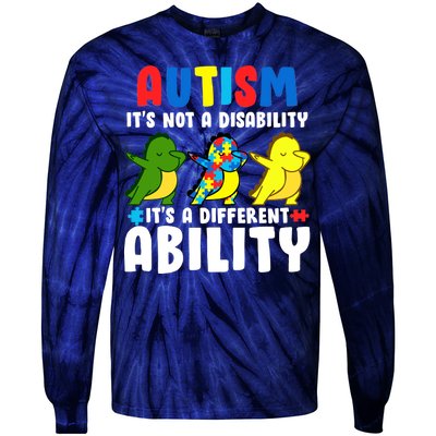 It's Not A Disability Ability Autism Dinosaur Dabbing Tie-Dye Long Sleeve Shirt