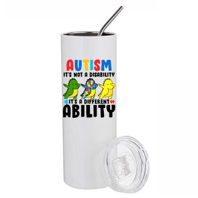 It's Not A Disability Ability Autism Dinosaur Dabbing Stainless Steel Tumbler