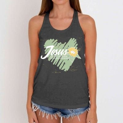 It's Not Religion It's A Relationship Heart Women's Knotted Racerback Tank