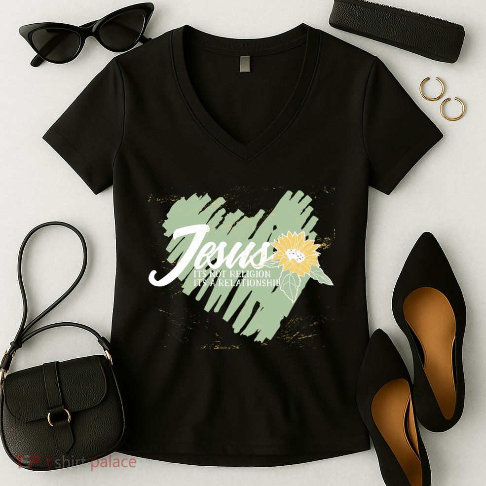 It's Not Religion It's A Relationship Heart Women's V-Neck T-Shirt