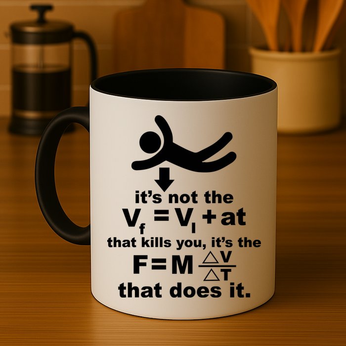 It's Not The Velocity That Kills You It's The Fall Mug