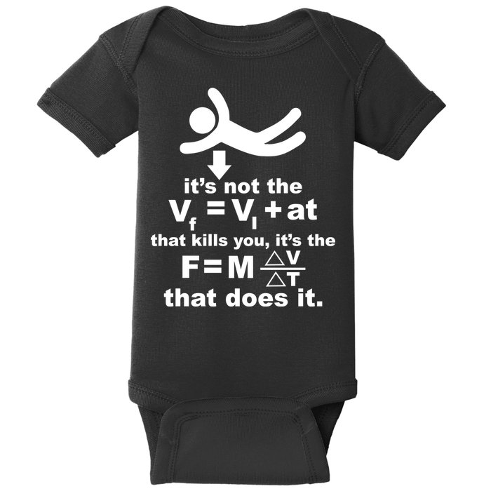 It's Not The Velocity That Kills You It's The Fall Baby Bodysuit