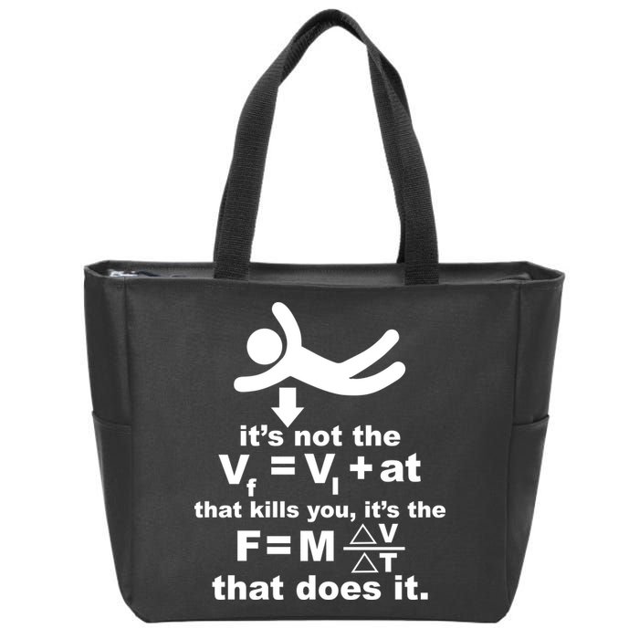 It's Not The Velocity That Kills You It's The Fall Zip Tote Bag