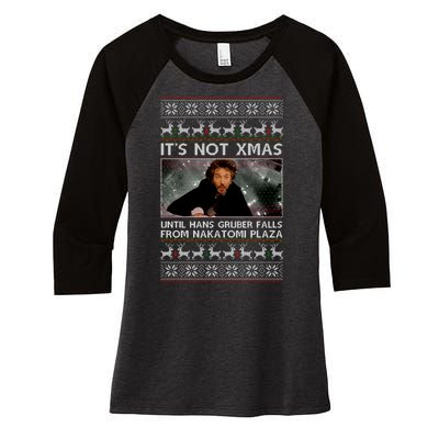 It's Not X-Mas Until Hans Gruber Falls From Nakatomi Plaza Women's Tri-Blend 3/4-Sleeve Raglan Shirt