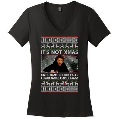 It's Not X-Mas Until Hans Gruber Falls From Nakatomi Plaza Women's V-Neck T-Shirt
