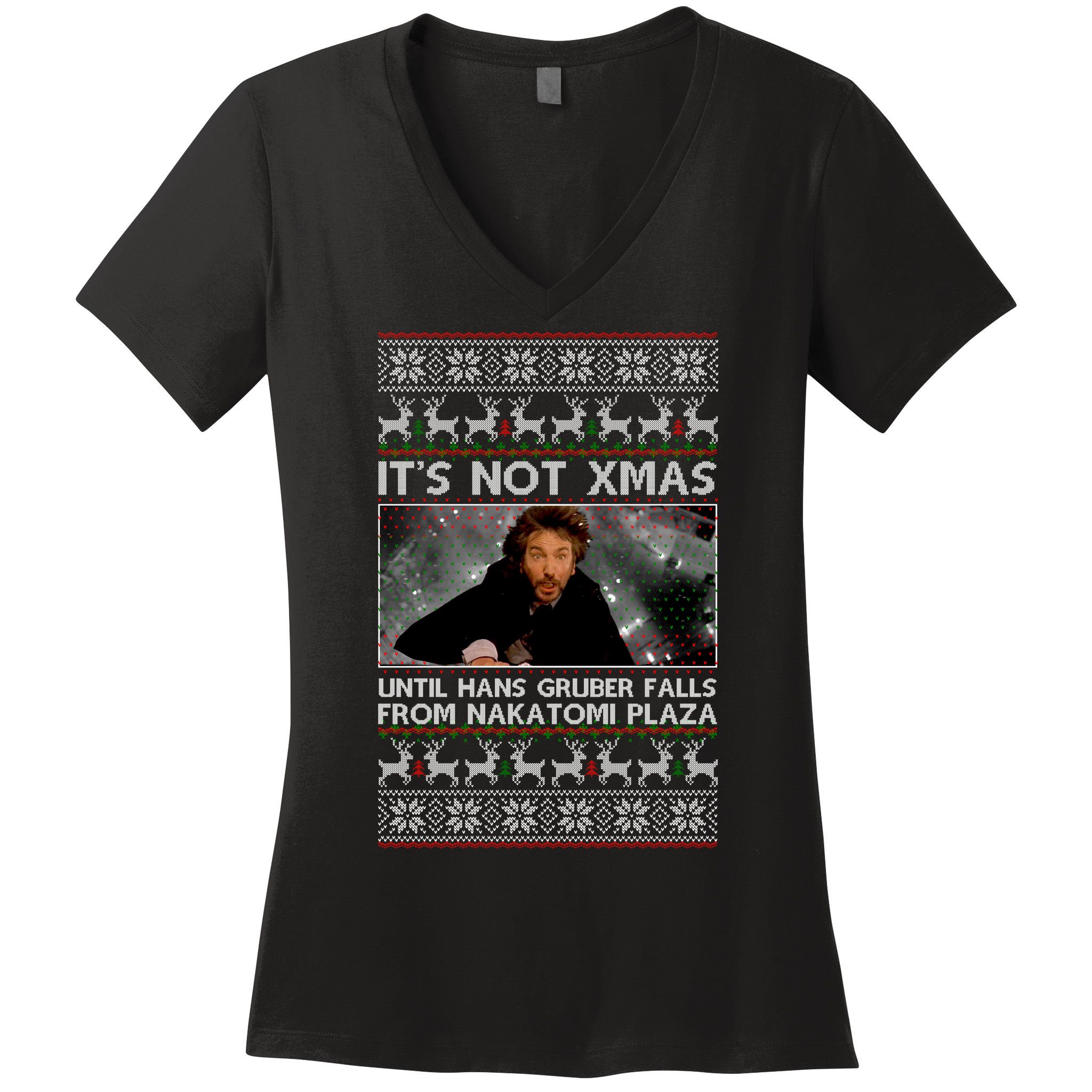 It's Not X-Mas Until Hans Gruber Falls From Nakatomi Plaza Women's V-Neck T-Shirt