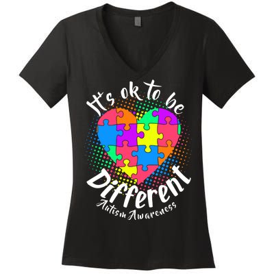 It's Ok To Be Different Autism Awareness Women's V-Neck T-Shirt