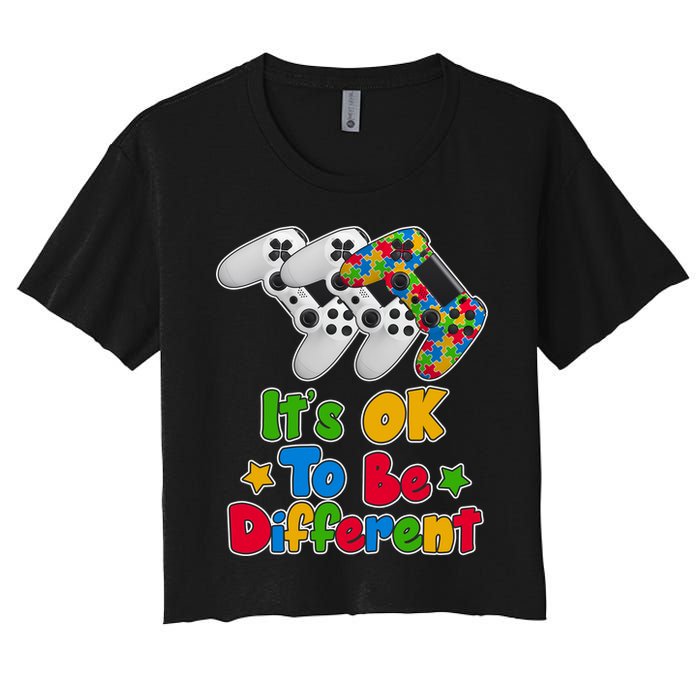It's Ok To Be Different Autism Awareness Video Gamer  Women's Crop Top Tee