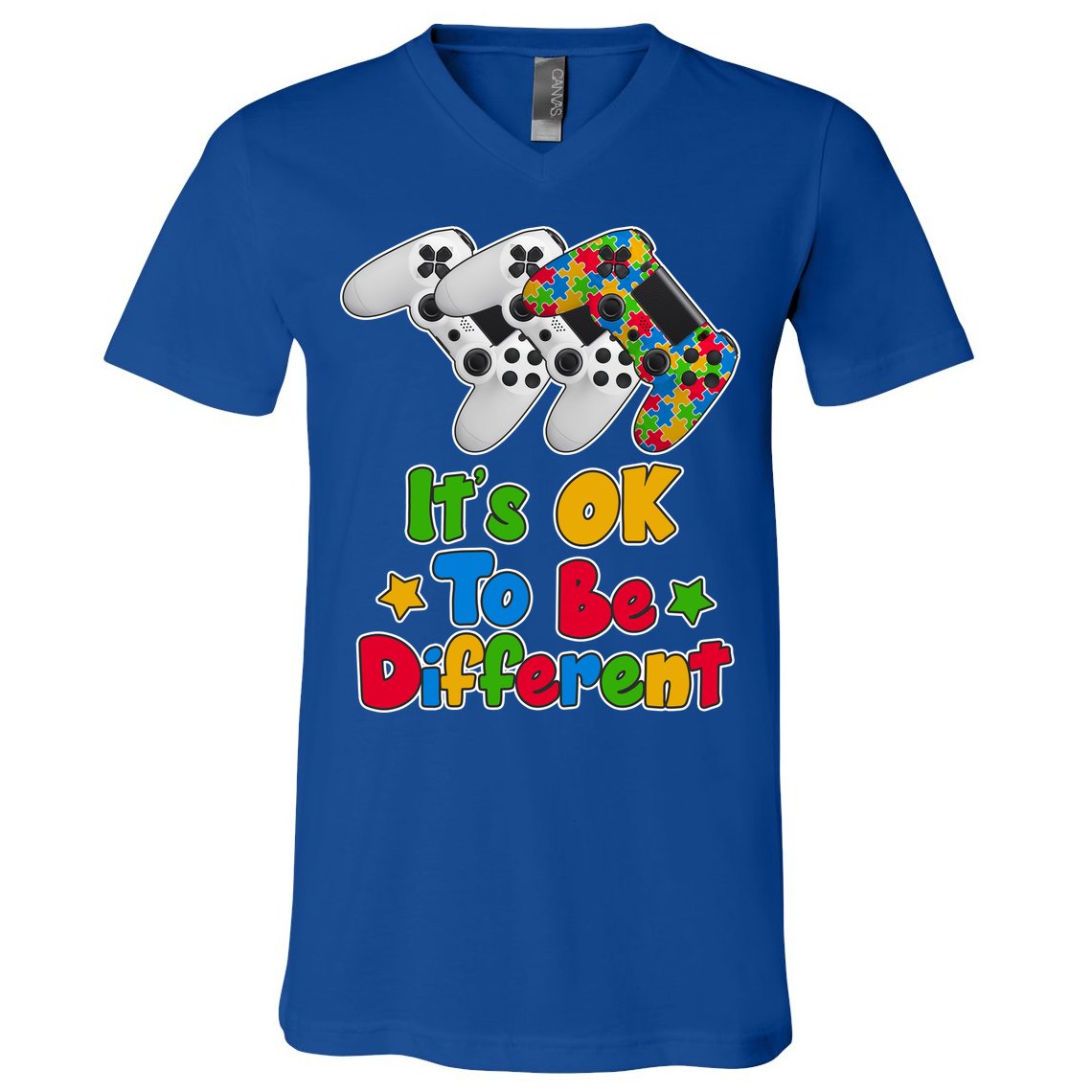 It's Ok To Be Different Autism Awareness Video Gamer  V-Neck T-Shirt