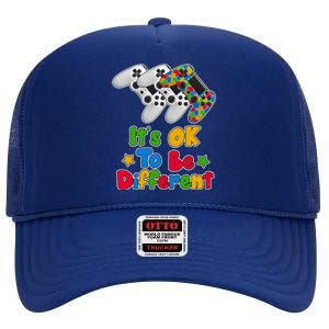 It's Ok To Be Different Autism Awareness Video Gamer  High Crown Mesh Back Trucker Hat