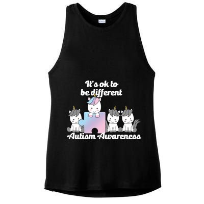 It's Ok To Be Different Autism Unicorn Puzzle Ladies PosiCharge Tri-Blend Wicking Tank