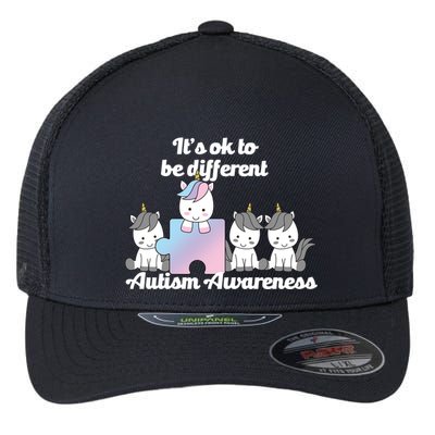 It's Ok To Be Different Autism Unicorn Puzzle Flexfit Unipanel Trucker Cap