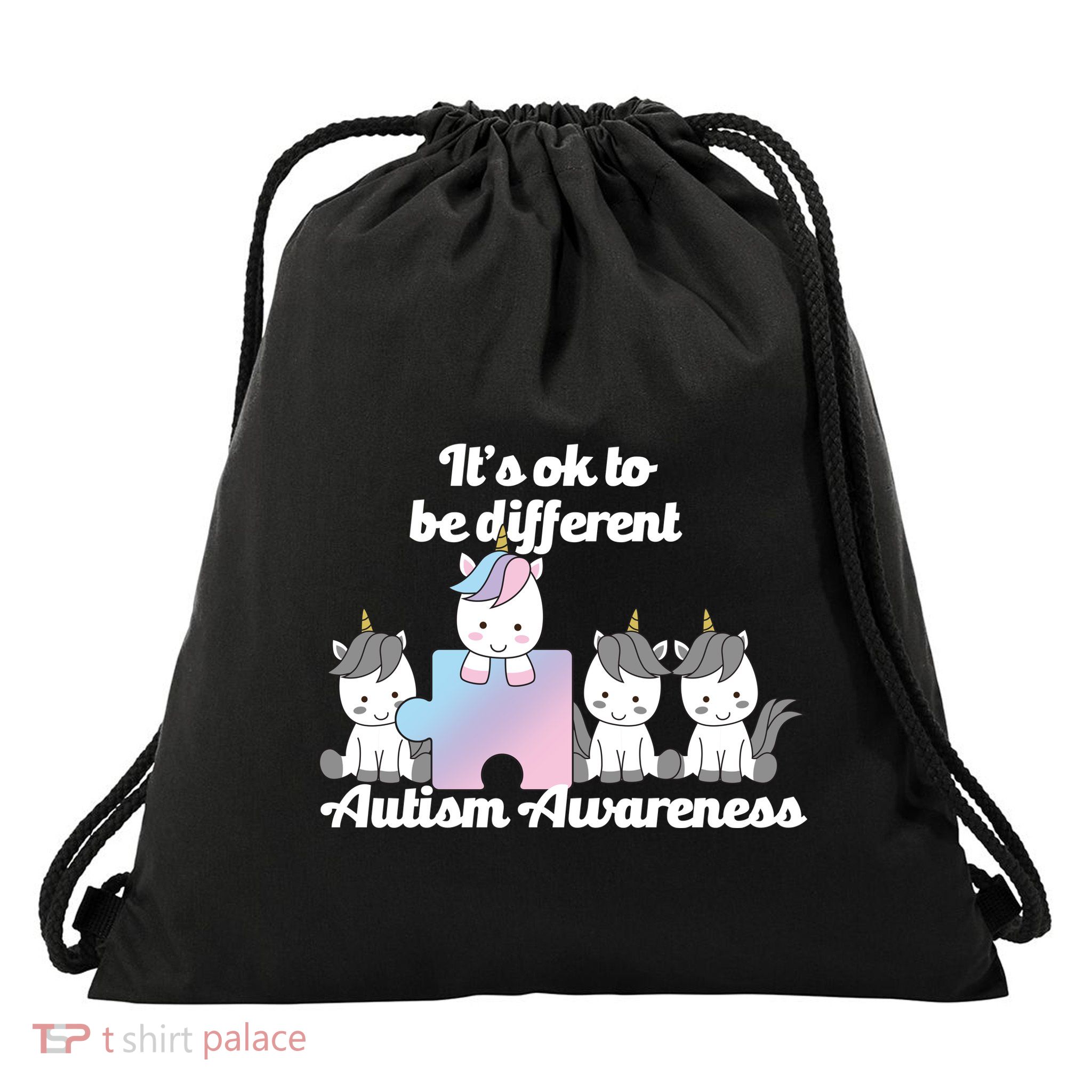 It's Ok To Be Different Autism Unicorn Puzzle Drawstring Bag