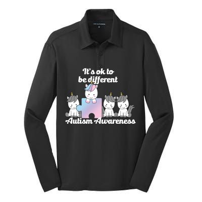 It's Ok To Be Different Autism Unicorn Puzzle Silk Touch Performance Long Sleeve Polo