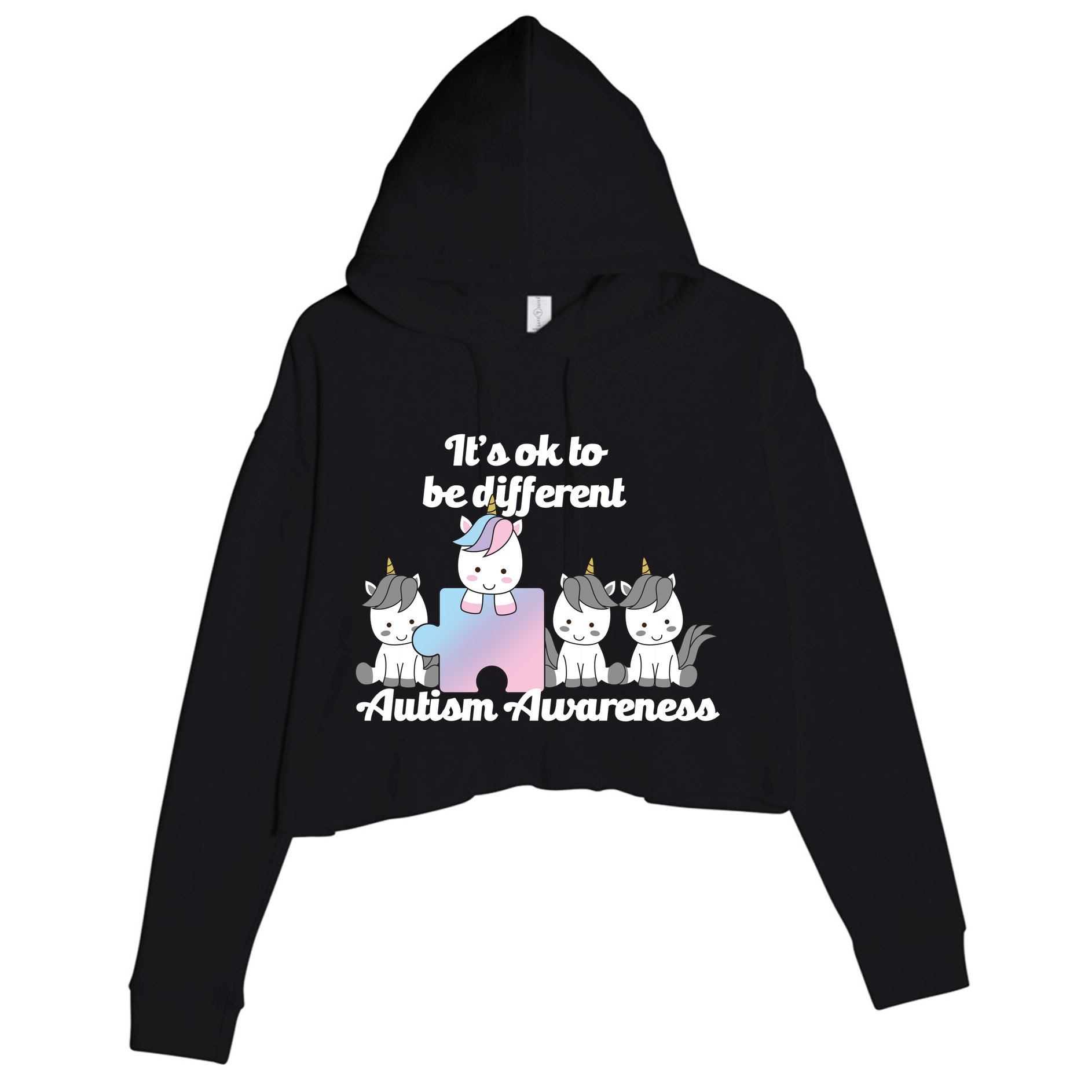 It's Ok To Be Different Autism Unicorn Puzzle Crop Fleece Hoodie