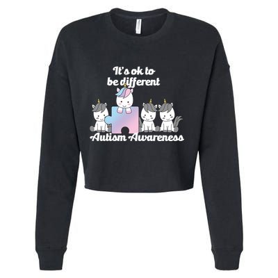 It's Ok To Be Different Autism Unicorn Puzzle Cropped Pullover Crew
