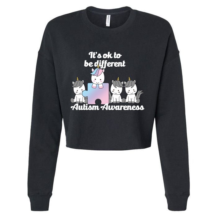 It's Ok To Be Different Autism Unicorn Puzzle Cropped Pullover Crew
