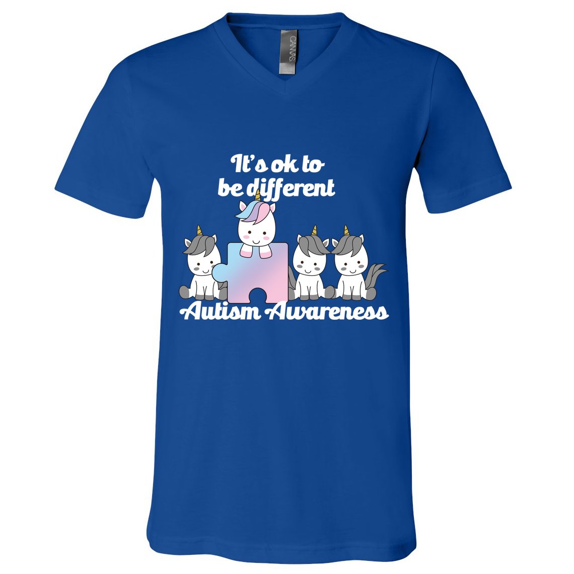 It's Ok To Be Different Autism Unicorn Puzzle V-Neck T-Shirt