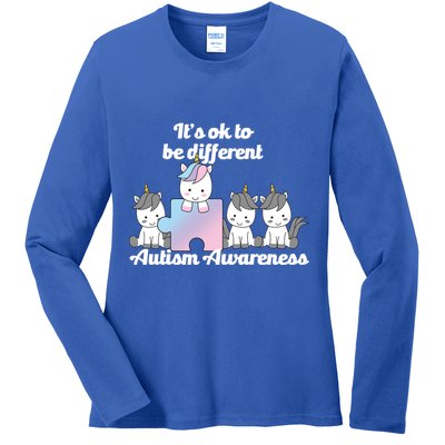 It's Ok To Be Different Autism Unicorn Puzzle Ladies Long Sleeve Shirt