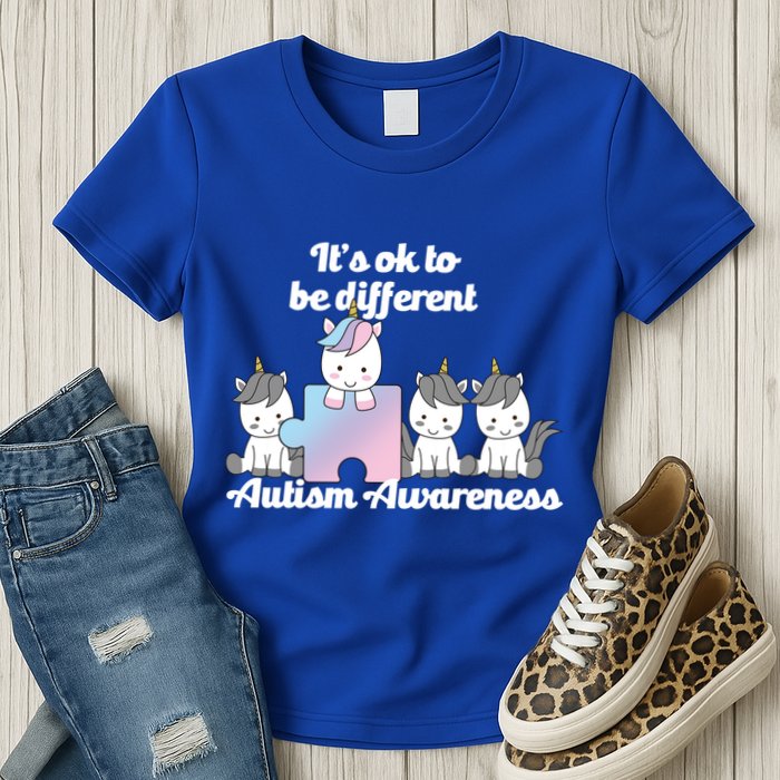 It's Ok To Be Different Autism Unicorn Puzzle Womens T-Shirt