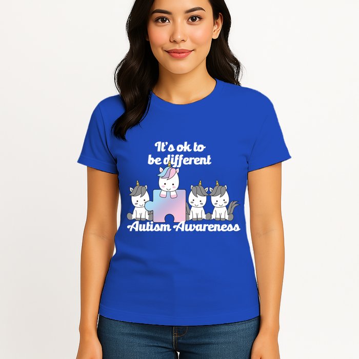 It's Ok To Be Different Autism Unicorn Puzzle Womens T-Shirt