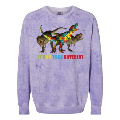 It's Ok To Be Different Dinosaur Autism Awareness Colorblast Crewneck Sweatshirt