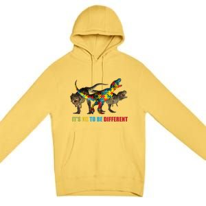 It's Ok To Be Different Dinosaur Autism Awareness Premium Pullover Hoodie