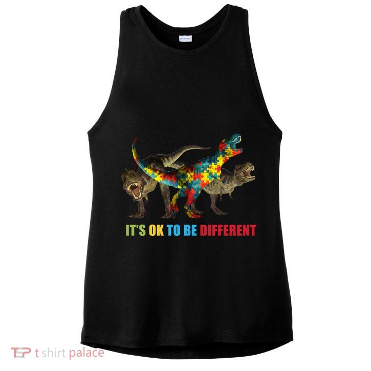 It's Ok To Be Different Dinosaur Autism Awareness Ladies PosiCharge Tri-Blend Wicking Tank