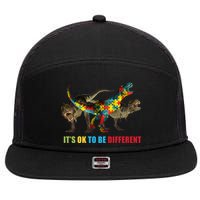 It's Ok To Be Different Dinosaur Autism Awareness 7 Panel Mesh Trucker Snapback Hat