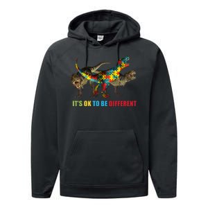 It's Ok To Be Different Dinosaur Autism Awareness Performance Fleece Hoodie