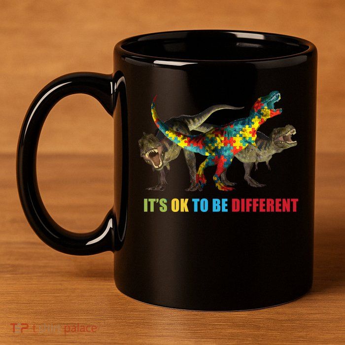 It's Ok To Be Different Dinosaur Autism Awareness 11oz C Handle Ceramic Mug