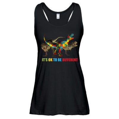 It's Ok To Be Different Dinosaur Autism Awareness Ladies Essential Flowy Tank
