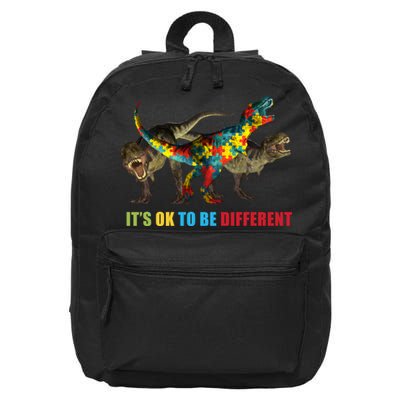 It's Ok To Be Different Dinosaur Autism Awareness 16 in Basic Backpack