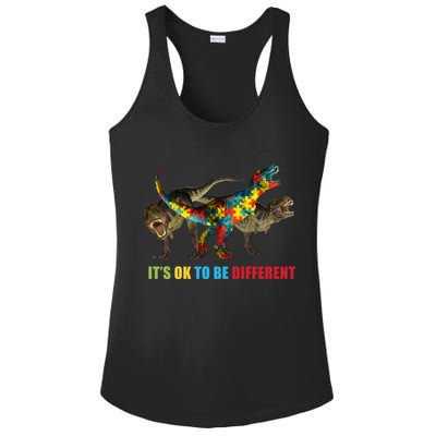 It's Ok To Be Different Dinosaur Autism Awareness Ladies PosiCharge Competitor Racerback Tank