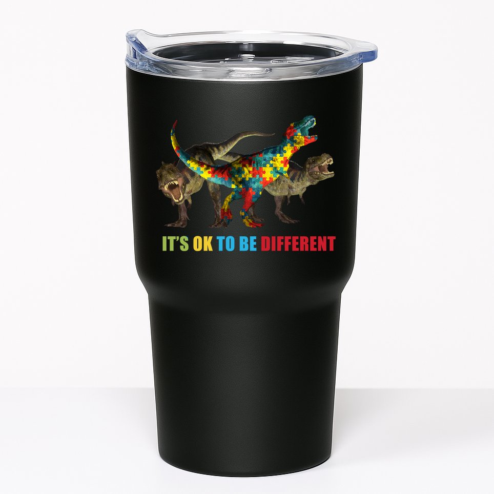 It's Ok To Be Different Dinosaur Autism Awareness Tumbler