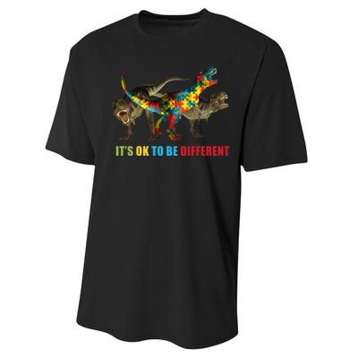 It's Ok To Be Different Dinosaur Autism Awareness Performance Sprint T-Shirt