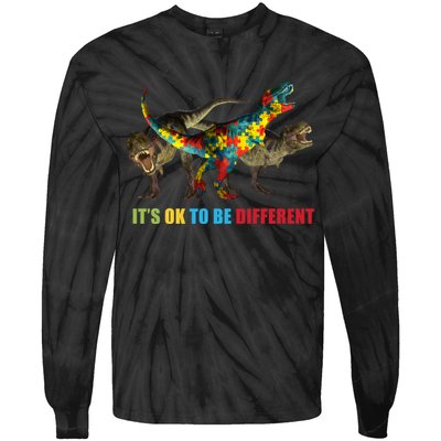 It's Ok To Be Different Dinosaur Autism Awareness Tie-Dye Long Sleeve Shirt