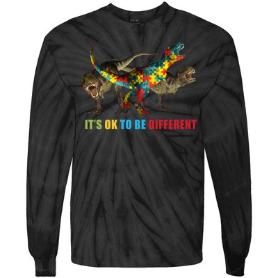 It's Ok To Be Different Dinosaur Autism Awareness Tie-Dye Long Sleeve Shirt