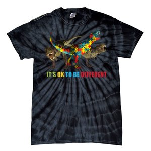 It's Ok To Be Different Dinosaur Autism Awareness Tie-Dye T-Shirt