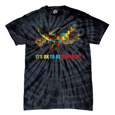 It's Ok To Be Different Dinosaur Autism Awareness Tie-Dye T-Shirt