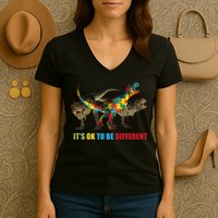 It's Ok To Be Different Dinosaur Autism Awareness Women's V-Neck T-Shirt