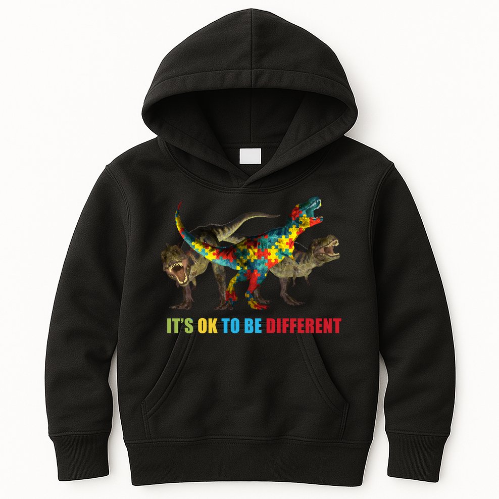It's Ok To Be Different Dinosaur Autism Awareness Kids Hoodie