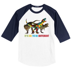 It's Ok To Be Different Dinosaur Autism Awareness Baseball Sleeve Shirt