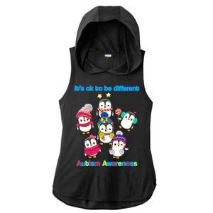 It's Ok To Be Different Penguins Autism Ladies PosiCharge Tri-Blend Wicking Draft Hoodie Tank