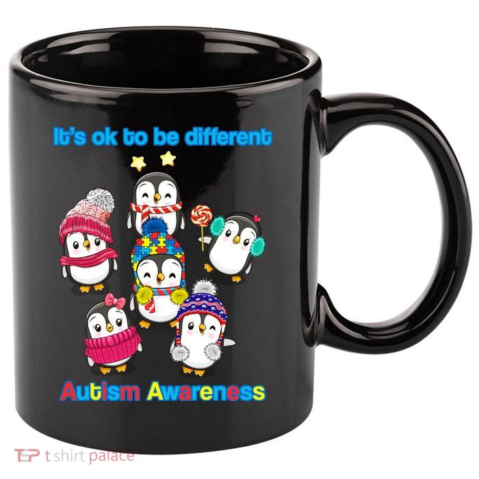 It's Ok To Be Different Penguins Autism 11oz C Handle Ceramic Mug