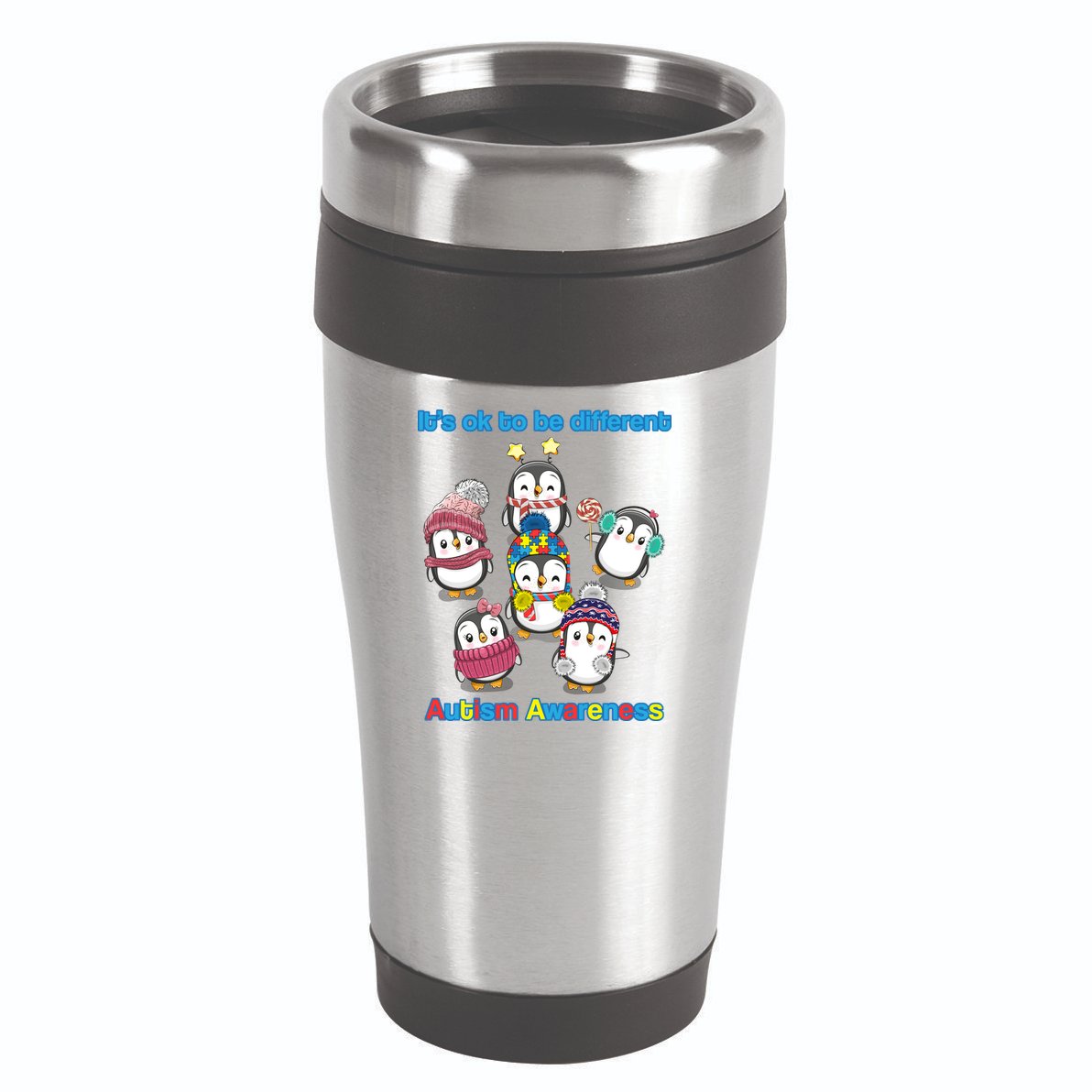 It's Ok To Be Different Penguins Autism 16oz Travel Tumbler