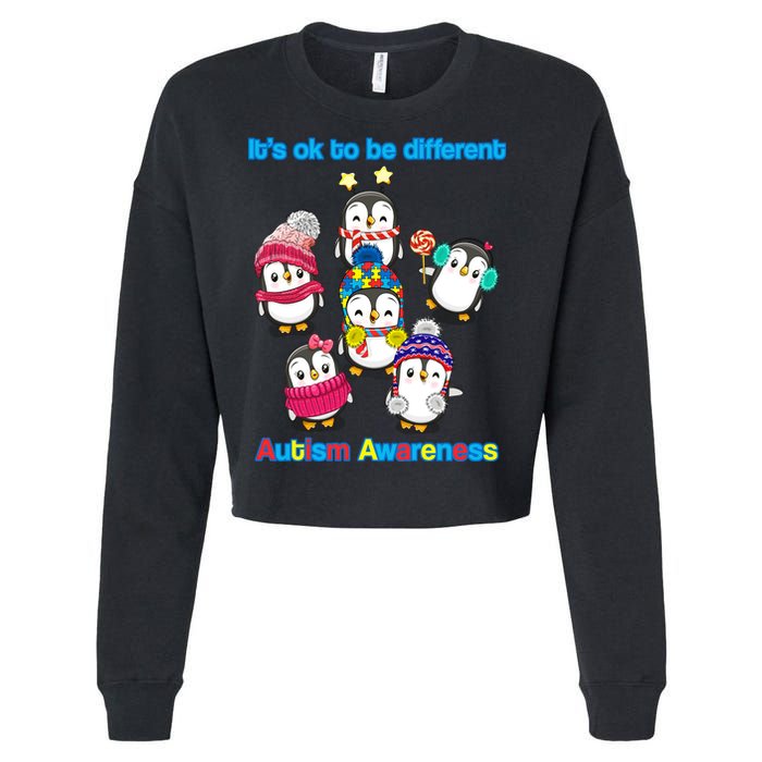 It's Ok To Be Different Penguins Autism Cropped Pullover Crew