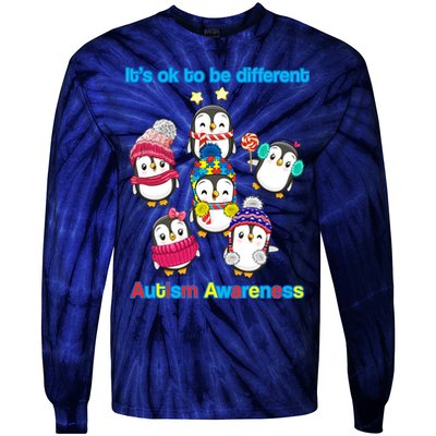 It's Ok To Be Different Penguins Autism Tie-Dye Long Sleeve Shirt