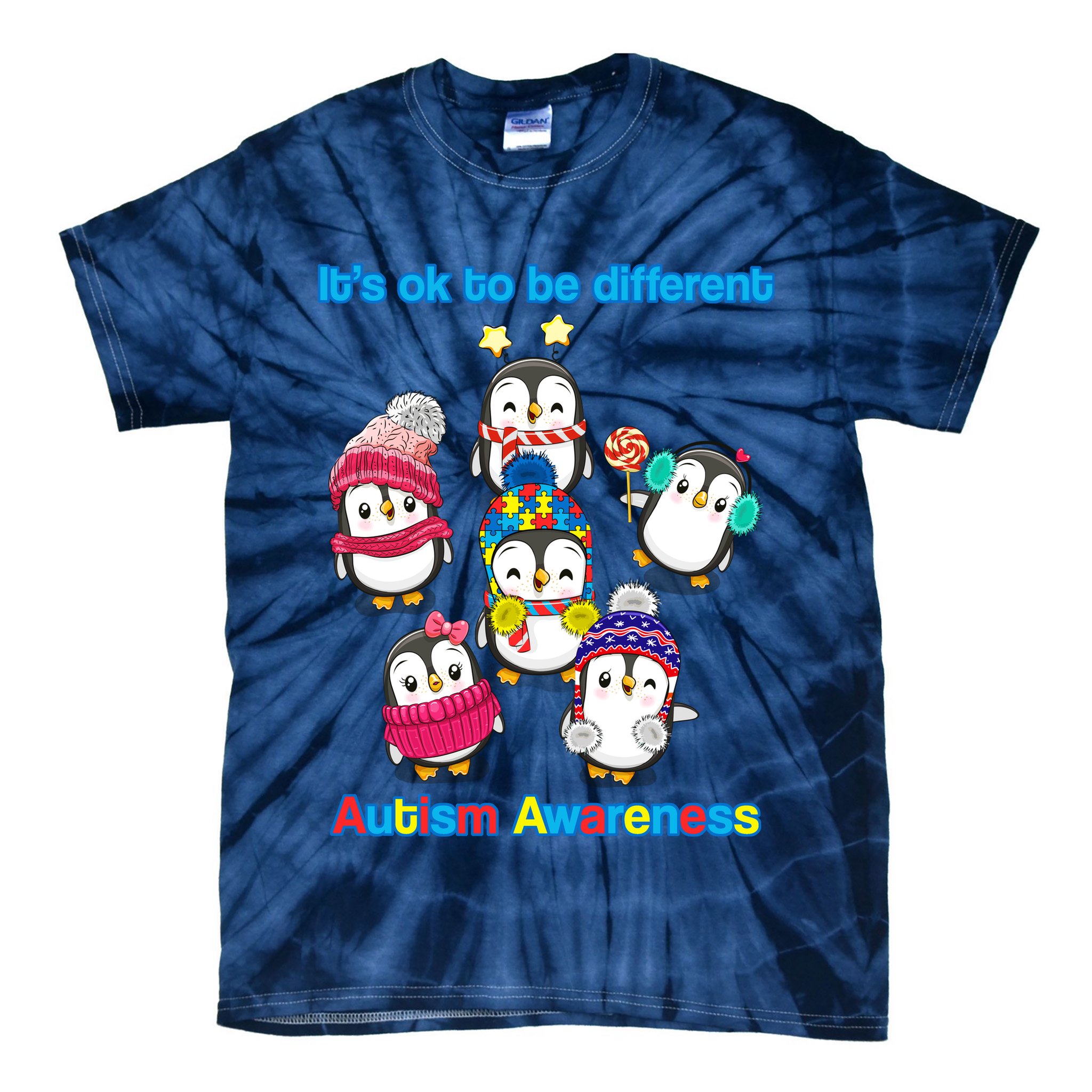 It's Ok To Be Different Penguins Autism Tie-Dye T-Shirt